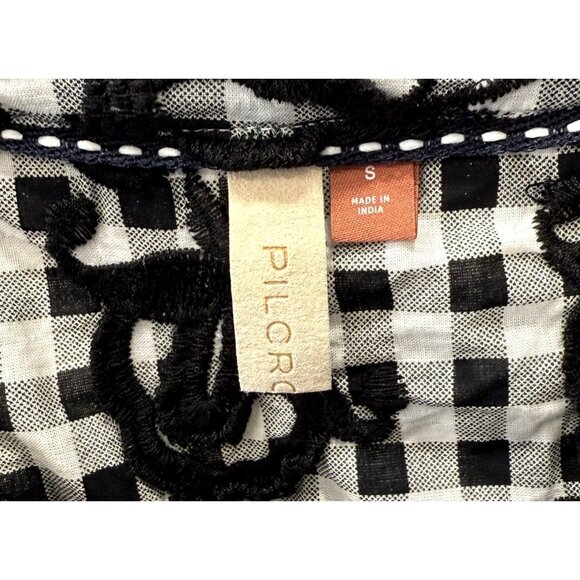 Pilcro Womens Whitney Top Small Black White Gingham Floral Buttons Officesiren - Picture 5 of 7